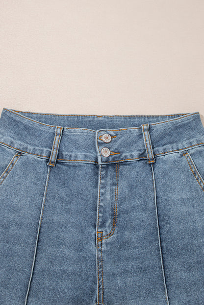 Dusk Blue 2 Button High Waist Piping Trim Bootcut Jeans