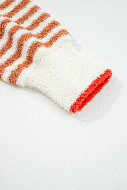Orange Stripe Cowl Neck Drop Shoulder Sweater