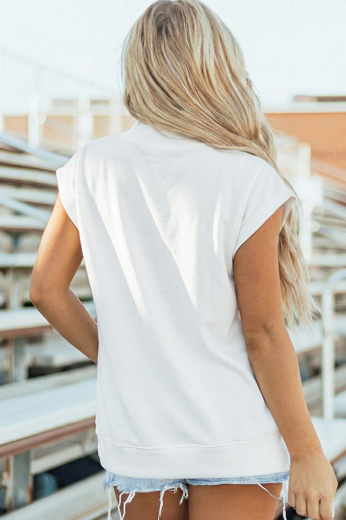 Orange Solid Color High Neck Cap Sleeve Loose Top