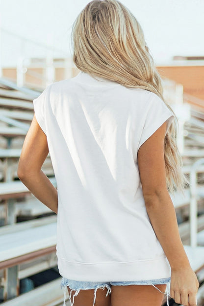 Orange Solid Color High Neck Cap Sleeve Loose Top
