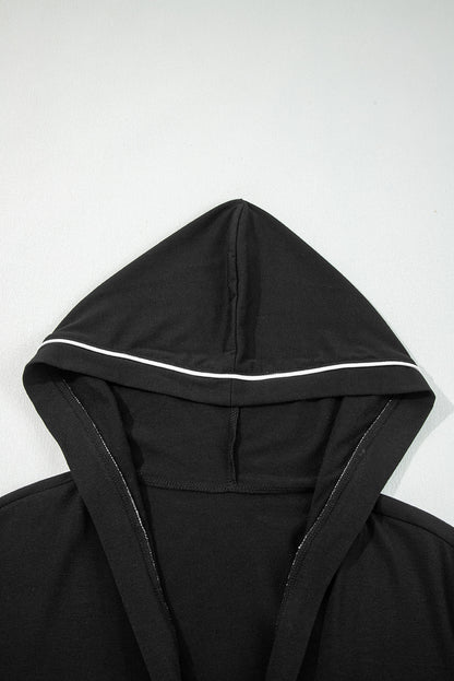 Black Contrast Trim Hooded Lounge Cardigan and Pants Set