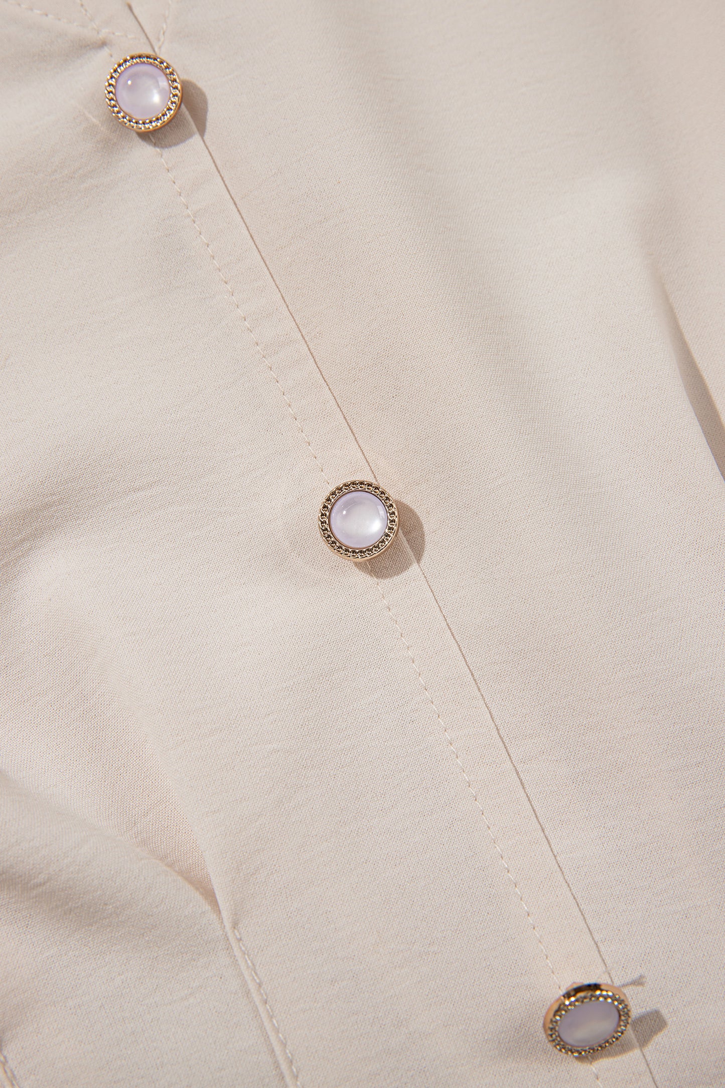 Oatmeal V Neck Long Sleeve Smocked Waist Elegant Blouse