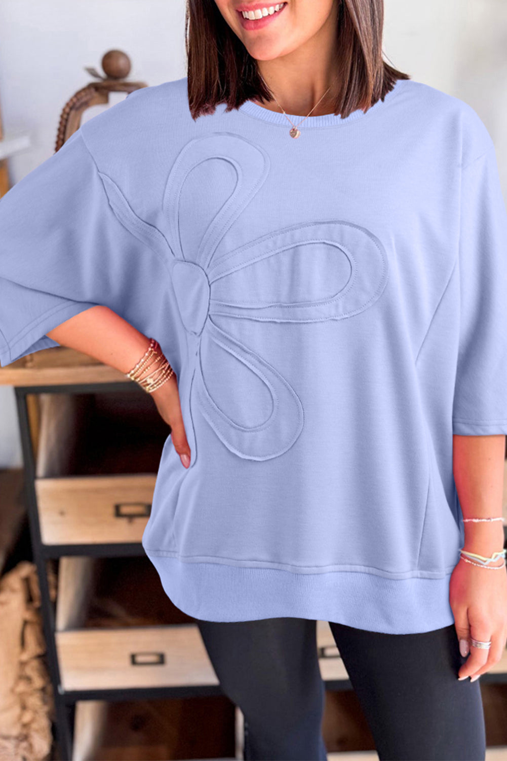 Sachet Pink Floral Patched Half Sleeve Tunic Top