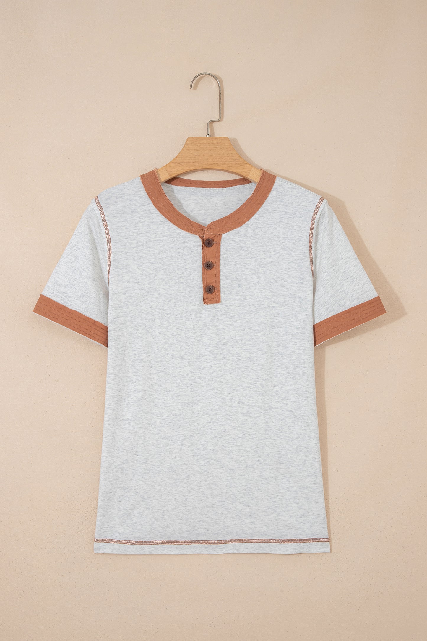 Mint Green Raw Seam Color Block Detail Buttoned Henley Tee