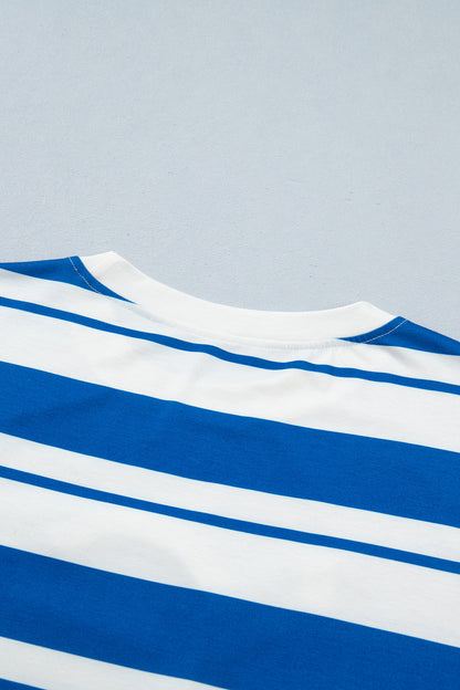 Blue Stripe USA Graphic Drop Shoulder Half Sleeve Loose T Shirt