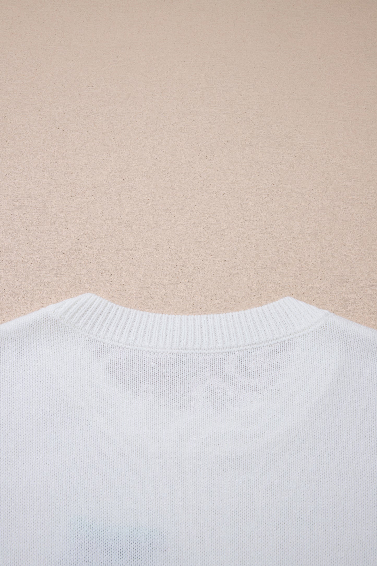 White Drop Shoulder Round Neck Long Sleeve Pullover Sweater