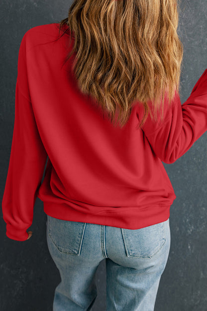 Red Love Printed Crewneck Valentines Pullover Sweatshirt