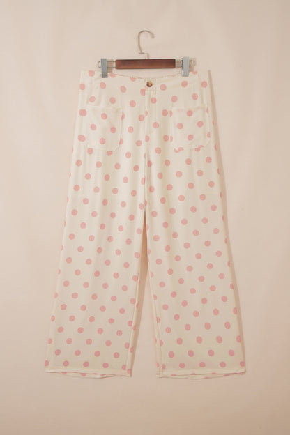 Black Polka Dot Print Patched Pocket Mid-rise Straight Leg Pants