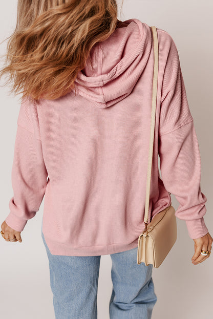 Black Waffle Knit Fleece Lined High Low Oversized Hoodie